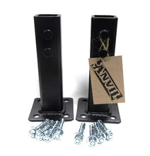 Load image into Gallery viewer, Repair 1" Outdoor Railing Post Mounting BRACKET NO WELDING 6 1/2" high 2pk 1" broken post Slips INSIDE Boot Black paint & Bolts