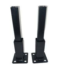 Load image into Gallery viewer, Repair Decking Fence Rails Broken 1 1/2" post Mount Insert INTO Posts 2 pk NO welding needed! 4" H Railings rusty HOLLOW leg Black Paint w/ Hardware