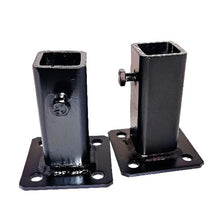 Load image into Gallery viewer, Repair Rusty Iron Stair Railing Post Base Anvils 4" Rail Posts Mounts No Welding Broke Wobbly Rails-Slip-Fit Boot 2 pk Metal Handrail Repairs Black Paint w/Bolts