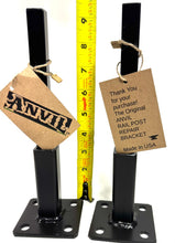 Load image into Gallery viewer, 3 3/4" RAIL post repair Base mounts 2 BRACKETS on 3" plate for 1" Rusty black metal Handrail posts No welding slips inside rails 1" square hollow post w-bolts