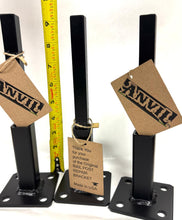 Load image into Gallery viewer, 4"No Welding REPAIR POST bases for 1" Broke railing posts 3 pk 3" plate Rusted Handrail Loose posts slips inside existing rails 1" square hollow post Black & Anchor Bolts