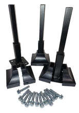 Load image into Gallery viewer, 3 pk kit Repair 1" Rusted Out 2 Step Railing Posts 4" Mount No Welding Slips Inside Rails one inch Square Hollow Post Rail Post Repair Foot on 3" Square Base for Square Tube Posts Black Paint w Hardware
