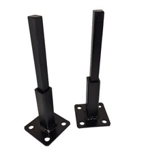 Load image into Gallery viewer, 3 3/4" RAIL post repair Base mounts 2 BRACKETS on 3" plate for 1" Rusty black metal Handrail posts No welding slips inside rails 1" square hollow post w-bolts