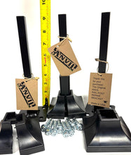 Load image into Gallery viewer, 3 pk kit Repair 1" Rusted Out 2 Step Railing Posts 4" Mount No Welding Slips Inside Rails one inch Square Hollow Post Rail Post Repair Foot on 3" Square Base for Square Tube Posts Black Paint w Hardware
