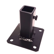 Load image into Gallery viewer, Secure loose railing 1" outdoor metal Handrail Posts-repair base 4" H. No Welding-Rail post slides IN Mount-4" base plate Black Paint Bolts