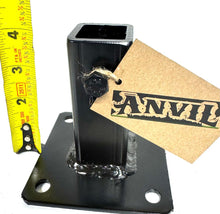Load image into Gallery viewer, Secure loose railing 1" outdoor metal Handrail Posts-repair base 4" H. No Welding-Rail post slides IN Mount-4" base plate Black Paint Bolts