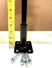 Load image into Gallery viewer, Anvil 4" Railing Post Repair Base No Welding Needed for 1" Hollow Rusty metal Broken Handrail posts, 3" Base plate- slips Inside Existing rails 1" Square Tube Step Rails Posts-Bolts-Black powdercoated