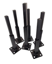 Load image into Gallery viewer, Fix loose outdoor Handrail posts for 1" Rusted Handrail broken post base No welding slips inside rails 1" square hollow only(5) 6" (1) 8" on 3" plate Black paint w Bolts