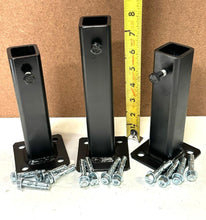 Load image into Gallery viewer, Railings Rusted out 1" metal Post Repair SLIP FIT Boots bases 2- 6 1/2" high 1- 8" High FOR 1" Post slips INSIDE Base NO Welding needed! painted Black w Anchor Bolts
