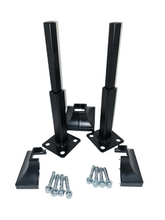 Load image into Gallery viewer, ANVIL'S 1" Outdoor Step Handrail Repair Brackets 2 pk for Loose Railings Post 6" Steel Grip Rail Mount for Wrought Iron Metal Rails No Welding slips inside rails 1" square hollow post includes Black/Covers & Bolts!