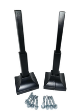 Load image into Gallery viewer, ANVIL'S 1" Outdoor Step Handrail Repair Brackets 2 pk for Loose Railings Post 6" Steel Grip Rail Mount for Wrought Iron Metal Rails No Welding slips inside rails 1" square hollow post includes Black/Covers & Bolts!