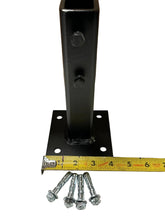 Load image into Gallery viewer, Anvil 8" Railing Post Repair Mount No Welding Broke Wobbly Rails-Slip-Fit Boot fits 1" Square Hollow Tube or Solid Steel INSIDE Black Paint w/Bolts