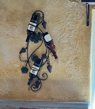 Load image into Gallery viewer, Wine rack Grapes & leaves hold 3 Bottles in spirals for Bars-Large Wine shelf metal art kitchen winery cellars storage unique designs