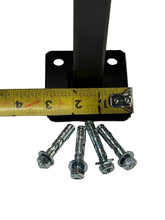 Load image into Gallery viewer, 3 3/4" RAILING Repair Base Post mounts 2 Handrail BRACKETS 3" plate 1" Rusty black metal posts No welding slips inside rails 1" square hollow post w-bolts