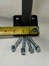 Load image into Gallery viewer, 3 3/4" RAIL post repair Base mounts 2 BRACKETS on 3" plate for 1" Rusty black metal Handrail posts No welding slips inside rails 1" square hollow post w-bolts