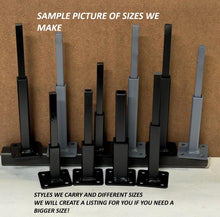 Load image into Gallery viewer, Outdoor Handrail post railing mounts No welding 8" repair Bracket 2 pk on 3" plate, slips inside rails 1" square hollow post Black & anchors