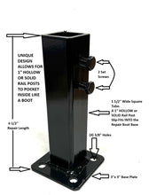 Load image into Gallery viewer, Railings Rusted out 1" metal Post Repair SLIP FIT Boots bases 2- 6 1/2" high 1- 8" High FOR 1" Post slips INSIDE Base NO Welding needed! painted Black w Anchor Bolts
