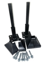 Load image into Gallery viewer, NO Welding Repair 1" Outdoor 3 Step+ Railings 2 pk Rusty Post Mount 3 3/4" Repair Bracket Bases Loose Metal Rails-Rail Repairs for 1" Square Tube Legs - Broken Handrail Posts 3" Base Black Paint/Bolts