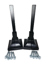 Load image into Gallery viewer, NO Welding Repair 1" Outdoor 3 Step+ Railings 2 pk Rusty Post Mount 3 3/4" Repair Bracket Bases Loose Metal Rails-Rail Repairs for 1" Square Tube Legs - Broken Handrail Posts 3" Base Black Paint/Bolts