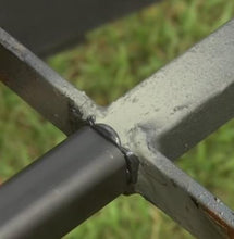 Load image into Gallery viewer, Repair Decking Fence Rails Broken 1 1/2" Post Mount NO welding needed! 4" H Railings rusty HOLLOW legs only Black Paint w/ Hardware