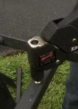 Load image into Gallery viewer, NO Welding Repair 1" Outdoor 3 Step+ Railings 2 pk Rusty Post Mount 3 3/4" Repair Bracket Bases Loose Metal Rails-Rail Repairs for 1" Square Tube Legs - Broken Handrail Posts 3" Base Black Paint/Bolts