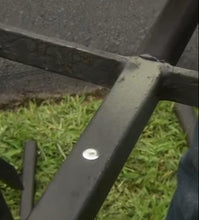 Load image into Gallery viewer, Outdoor Fence-Deck RAILING 1 1/2" square post Repair Brackets-Broken 1.5" Rail posts base NO welding! 4" H Rusty HOLLOW Post Mount Slips IN Black paint