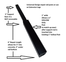 Load image into Gallery viewer, ANVIL'S Core Drilled 1" Outdoor Step Handrail Repair Brackets for Loose Railings Post 6" Steel Grip Rail Mount for Wrought Iron Metal Rails No Welding for 1" Posts Broken Out of The Concrete Black