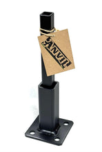 Load image into Gallery viewer, ANVIL 1 1/4" Rail Baluster Post Repair Base Plate- No Welding Needed Repairs for 1.25" Square Broken Rail Posts, Rusted Metal Outdoor Railing Posts 4" high Bracket Insert, Black Paint w Anchor Bolts