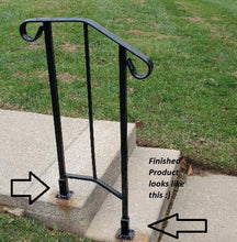 Load image into Gallery viewer, Repair 1" Outdoor Railing Post Mounting BRACKET NO WELDING 6 1/2" high 2pk 1" broken post Slips INSIDE Boot Black paint & Bolts