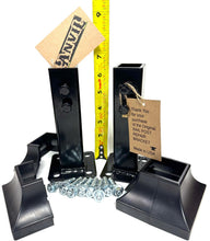 Load image into Gallery viewer, No Welding SLIP FIT 1" Rail Post Repair KIT 2 mounts w/base covers 6 1/2" high one inch rusted broke post pockets INSIDE Bracket Black w/ hardware