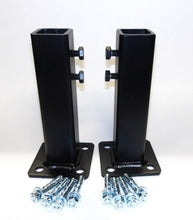 Load image into Gallery viewer, Anvil 8" Railing Post mounts Broken 1" Handrail Repairs- existing Rails 1" Post Slips inside NO Welding needed! 2 PK Black paint w concrete bolts
