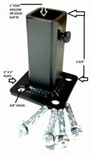 Load image into Gallery viewer, NO WELDING Fix rusty Outdoor 1&quot; Handrail 3 3/4&quot; repair mount for 1&quot; Railing posts -3&quot; base plate Black paint &amp; concrete anchors
