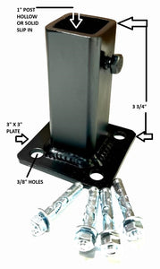 NO WELDING Fix rusty Outdoor 1" Handrail 3 3/4" repair mount for 1" Railing posts -3" base plate Black paint & concrete anchors