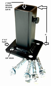 Handrail REPAIR Metal Base foot 4" H. 1" post SLIPS INSIDE NO Welding needed! Black with set screw.