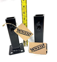 Load image into Gallery viewer, SLIP FIT Fence-Decks- Repair 1&quot; outdoor metal porch stair railings base 6 1/2&quot; h 1&quot; post slide INSIDE.NO Welding needed! 2 pk Professionally powder coated Black w/hardware
