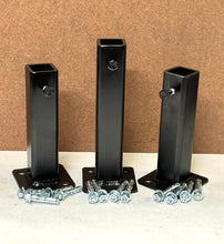 Load image into Gallery viewer, Rusted out 1&quot; Post Repair SLIP FIT Boots bases 2- 6 1/2&quot; high 1- 8&quot; High FOR 1&quot; Post slips INSIDE Base NO Welding needed! painted Black w Anchor Bolts
