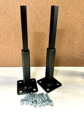 Load image into Gallery viewer, Rusty Metal Hand Rail REPAIR Brackets Bases for 1&quot; Broke Rail Posts 6&quot; Repair length 2 pk No welding slips inside rails 1&quot; square hollow post includes anchor bolts, Black paint

