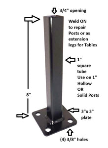 Weld on & Repair Metal Bases Porch Railings Outdoor Posts 8” mount for 1" post broken out of cement w bolts! Black Paint