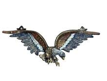Load image into Gallery viewer, Cast iron USA sign featuring an American bald eagle. Red-White- Blue 26" x 9"

