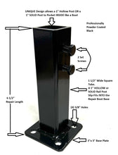Load image into Gallery viewer, SLIP FIT Fence-Decks- Repair 1&quot; outdoor metal porch stair railings base 6 1/2&quot; h 1&quot; post slide INSIDE.NO Welding needed! 2 pk Professionally powder coated Black w/hardware
