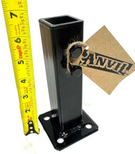 Load image into Gallery viewer, ANVIL 1&quot; Steel broke Outdoor RAIL post base 6 1/2&quot; Repair Bracket 2 set screws NO Welding needed! Black Powder Coat w-Bolts
