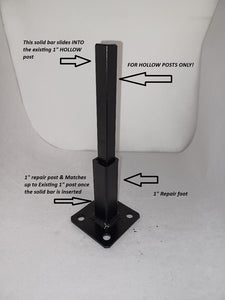 1 36" Square post & 2 Stair railing Repair KIT 4" feet on 3 x 3 plate for Rusted/Broke Handrail posts No welding slips inside rails 1" square hollow post includes covers hardware & painted Black!