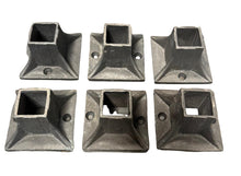 Load image into Gallery viewer, 6 pk Cast iron stair railing base repair mounts for 1&quot; posts banister legs Welding ON use with New or Old railings (Copy)
