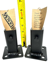 Load image into Gallery viewer, REPAIR RUSTY `Metal Rail Bases SLIP-FIT over 1&quot;RAIL posts 2 pk 3 3/4&quot; Broken Handrails No Welding Needed! Black w anchor bolts!
