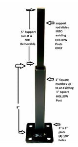 REPAIR Broke Handrail posts 8" Rail Repair Base No welding slips inside rails 1" square hollow post Black Paint