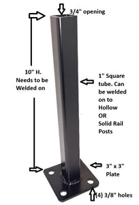 Weld on Fix Rusty metal outdoor Handrail Post bases 10” repair mount -1" Railings- broken out of concrete-bolts-Black paint