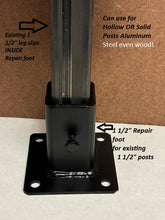 Load image into Gallery viewer, No Welding Outdoor Deck Railing Rusty Post Mounts 4&quot; Repairs 1 1/2&quot;posts SLIPS INSIDE- four &quot; Base plates Black Paint
