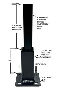 Outdoor Fence-Decking rails 1 1/2" square post Repair Brackets-Broken 1.5" Rail posts NO welding needed! 4" H Railings rusty HOLLOW Post Bracket-Slips IN Black paint