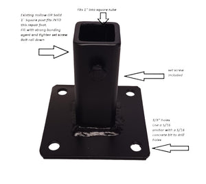 No Weld SLIP FIT 1" Rail Post Repair KIT set screw w/base covers 6 1/2" high one inch rusted broke post pockets INSIDE Bracket Black w/ hardware