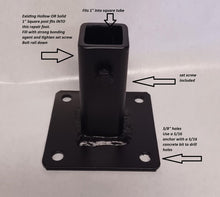 Load image into Gallery viewer, REPAIR RUSTY `Metal Rail Bases SLIP-FIT over 1&quot;RAIL posts 2 pk 3 3/4&quot; Broken Handrails No Welding Needed! Black w anchor bolts!
